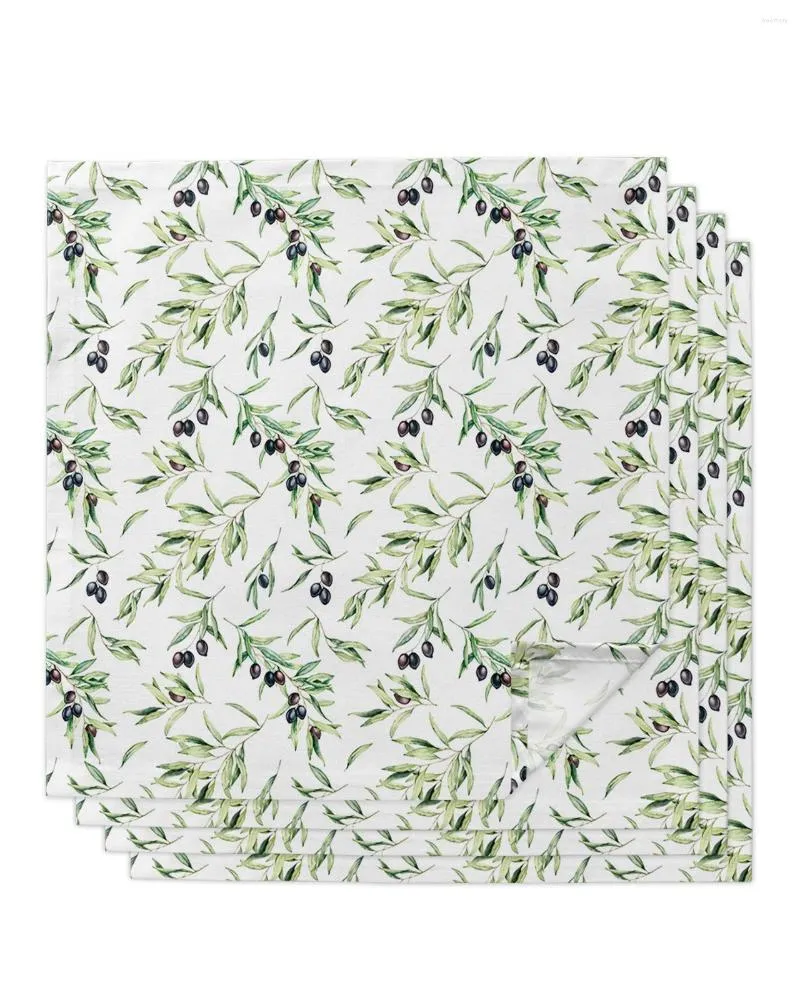 Bord servett akvarell olivbladstruktur servetter tyg set köksmiddag tehanddukar designmatta bröllopsdekor