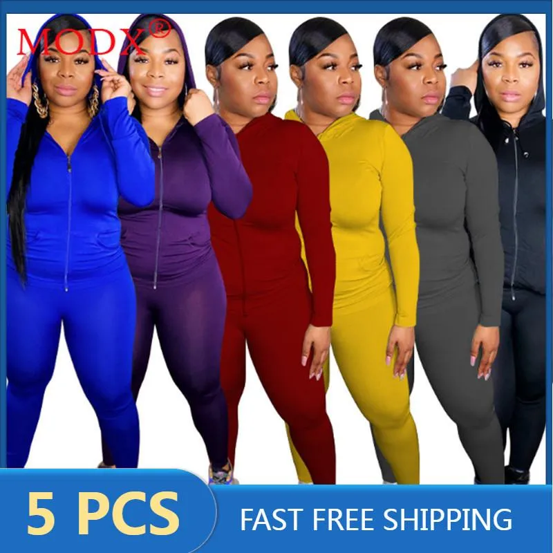 Pantagens de duas peças de duas peças itens em massa lotes de atacado Fall feminino de trajes de tiro de grande tamanho XL-5xl Zipper Legging Solid 2 SetFits M54