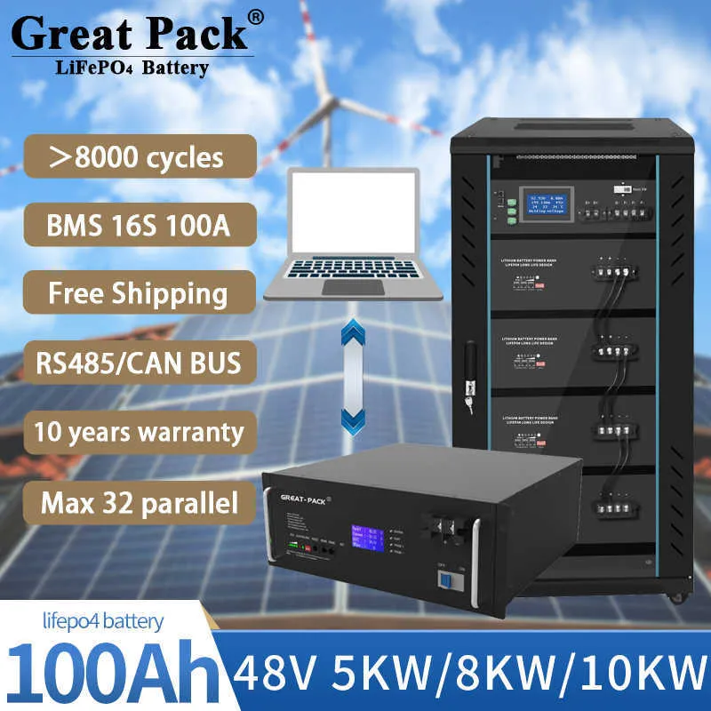 48V 200Ah LiFePO4 Household Power Energy Storage Battery 10kWh Solar ...