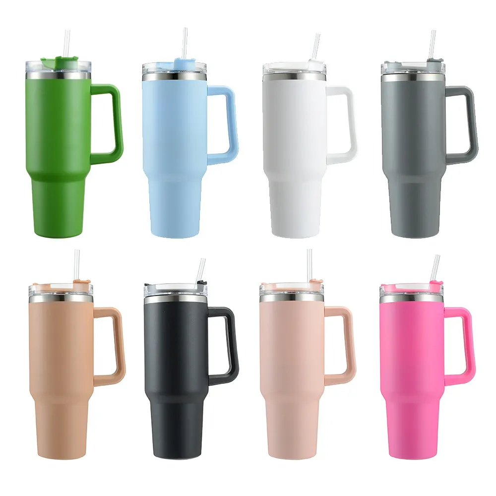 40oz Insulated Tumbler with Straw & Handle - Stainless Steel Coffee ...