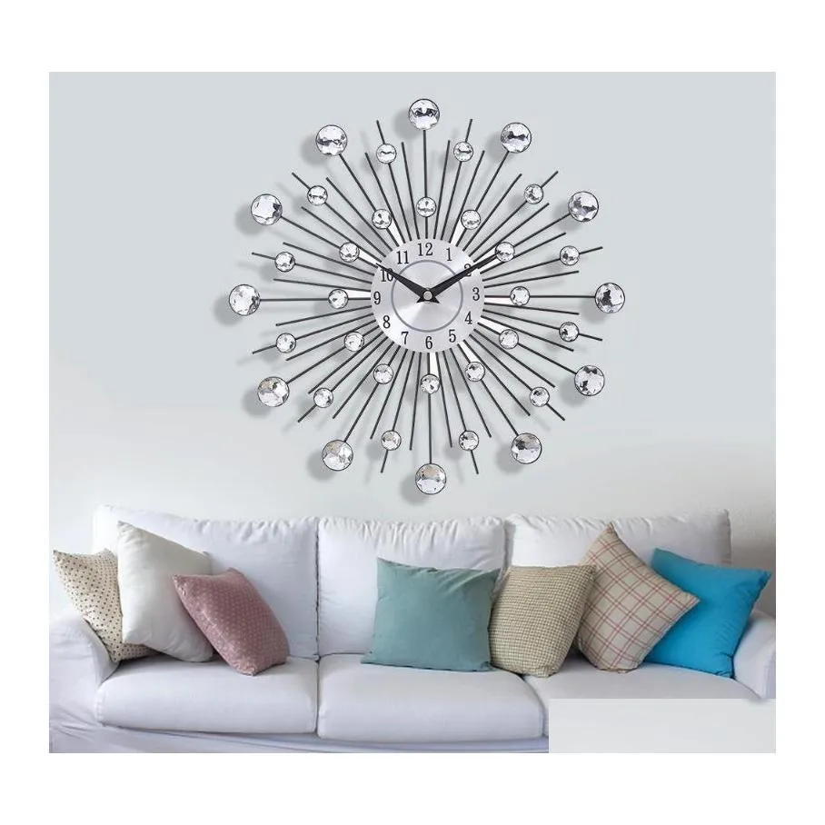 Orologi da parete 33 Cm Vecchio orologio in cristallo di metallo Diamante di lusso 3D Grande design moderno Nodo Home Decor Drop Delivery Garden Dhtxj