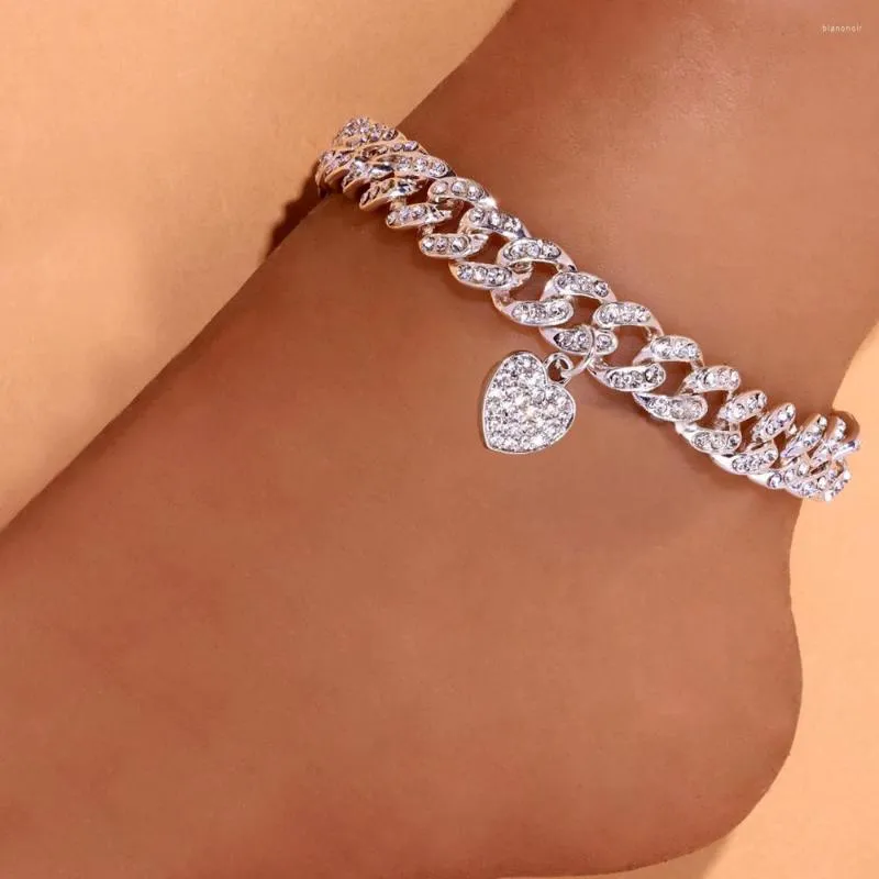 Anklets Heart-Shaped Cuban Link Anklet Chunky Wholesale For Women Hip Hop Iced Out Men Miami Punk Ankle Chain Foot Bracelet On The Leg