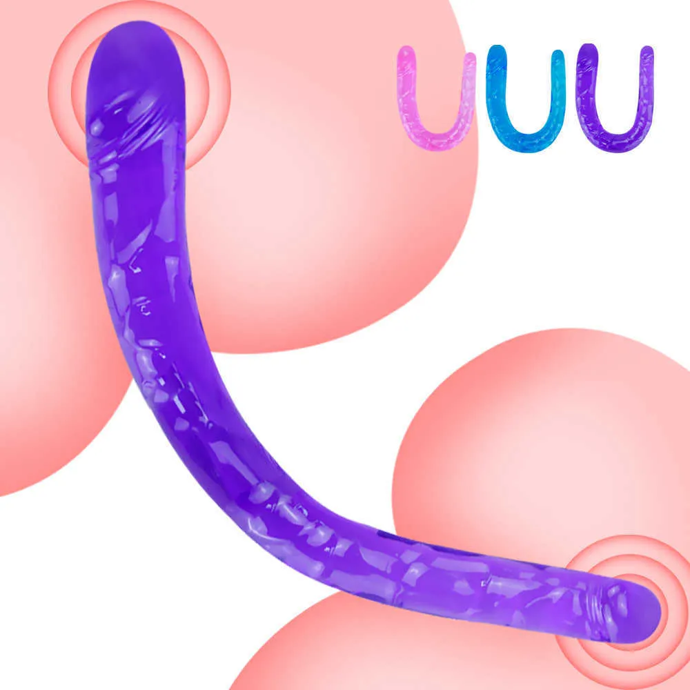 Dildo 28cm Tweeweg Lange Realistische Dildo Cock Lesbische Vaginale Anale Plug Flexibele Zachte Gelei Dubbelzijdig Nep Penis voor Vrouwen Seksspeeltjes 0804