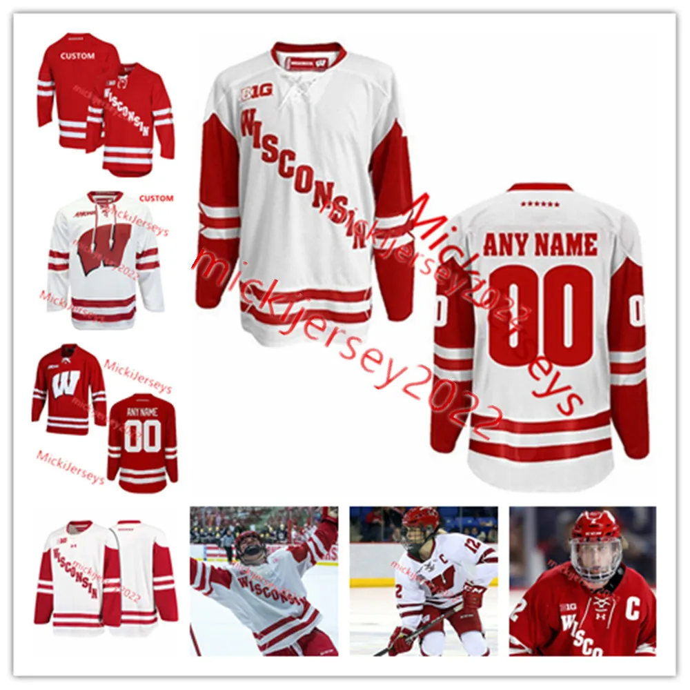 Wisconsin Hokey Forması Özel Dikişli Erkek Gençlik Gary Suter Max Zimmer Ryan McDonagh Brian Rafalski Bob Johnson Jake McCabe Wisconsin Badgers Formalar