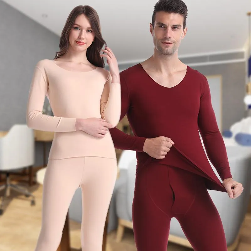 Männer Thermo-Unterwäsche JULY'S SONG 2023 Frauen 2 Stück Slim Uunderwear Weiche weibliche Herbst Winter Pyjamas Sets Elegante einfarbige Nachtwäsche