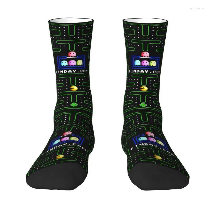 Meias masculinas divertidas Pacman Doodle Arcade Game Dress UNISSISEX Warm confortável e confortável tripulação impressa