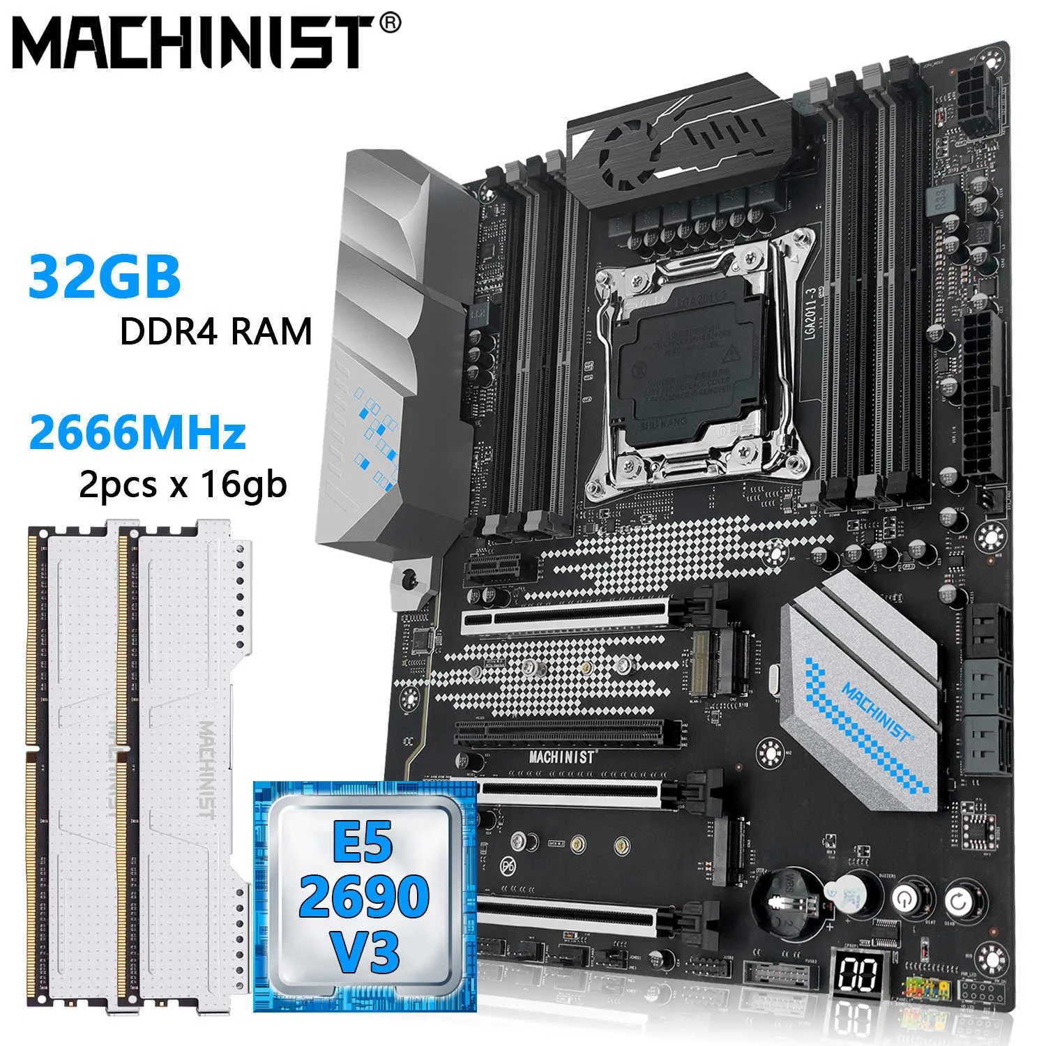 Machiniste X99 Motherboard LGA 2011-3 Kit de coffre-fort avec Intel Xeon E5 2690 V3 CPU et DDR4 32 Go 2666MHz Mémoire RAM ATX X99 MR9S