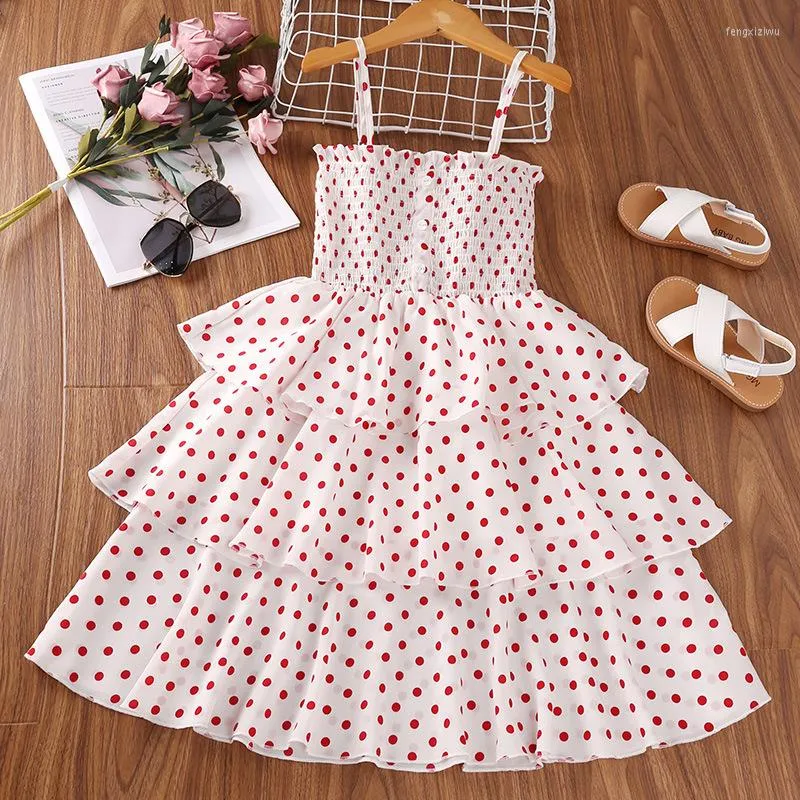 Fille robes 2023 Style pleine impression Dot été filles robe grande taille adolescent bretelles pour enfants princesse fête vêtements