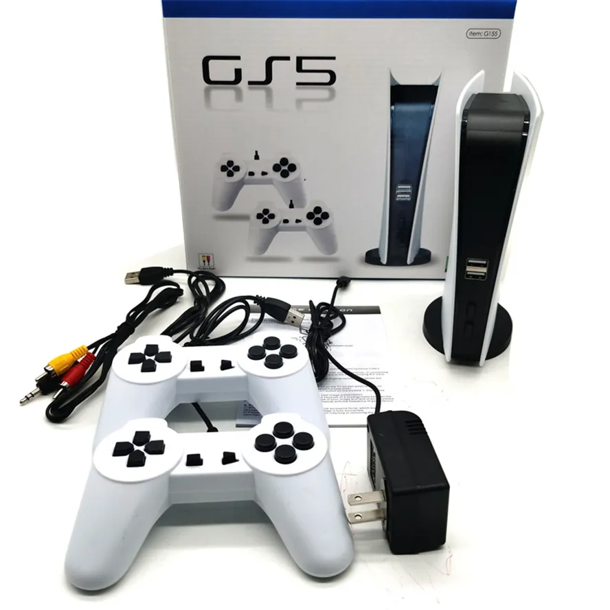 GS5 Game Station 5 P5 Video Video Games Players Console G155 Retro de 8 bits 200 pol Comsado AV clássico dentro de controladores de fio duplo