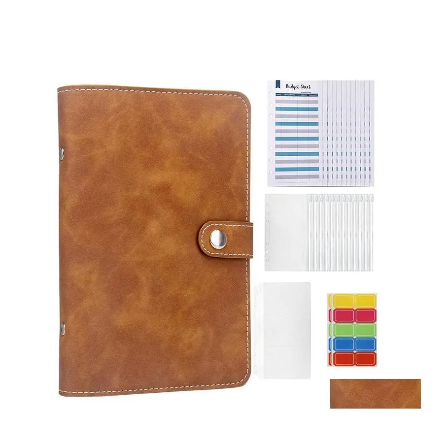 Confezione regalo 28 pezzi A6 Raccoglitore per notebook in pelle Pu Set 6 Raccoglitori ad anelli economici con borse con cerniera Er Organizer per il budget Consegna di goccia Ho Dh9Dy