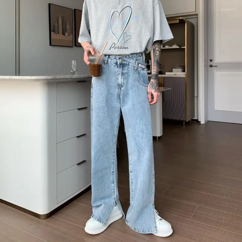 Jeans da uomo Fashion Split per uomo Pantaloni dritti coreani Pantaloni in denim High Street Pantaloni larghi casual Streetwear Y2K Abbigliamento maschile
