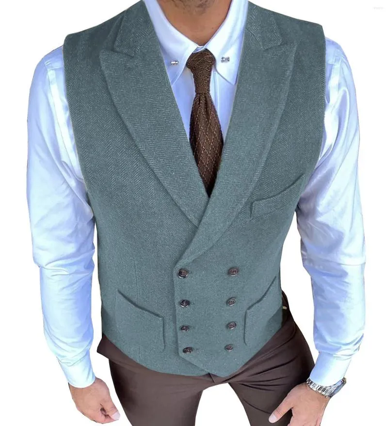 Gilets pour hommes Gilet de costume à double boutonnage pour hommes Motif à chevrons Gilet à revers cranté Groomsman pour mariage Prom Party Wear Vêtements pour hommes