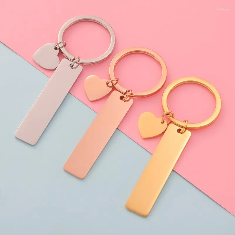 Porte-clés en acier inoxydable coeur rectangle blanc pour graver plaque métallique porte-clés porte-clés miroir poli en gros 10 pièces