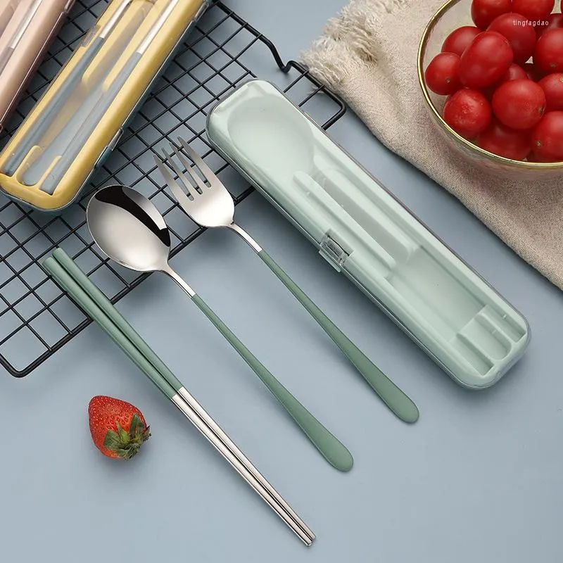 Dinnerware Sets 3Pcs/set Steel Knife Fork Spoon Cutlery Set Family Travel Portable With Storage Case Picnic Tableware