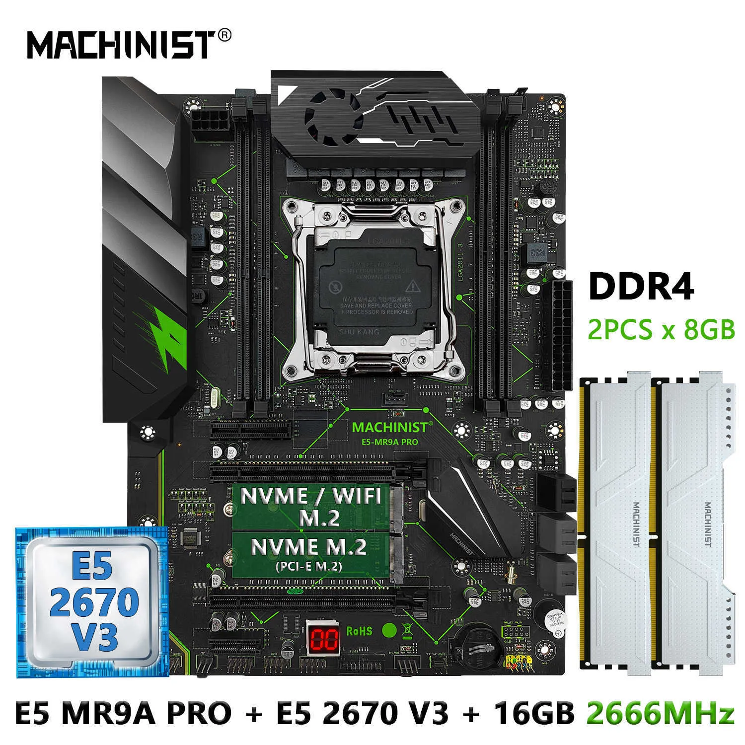 Machinista E5 MR9A Pro Atx Zestaw tablicy głównej z LGA 2011-3 Xeon E5 2670 V3 CPU Processor DDR4 16 GB pamięci RAM Combo