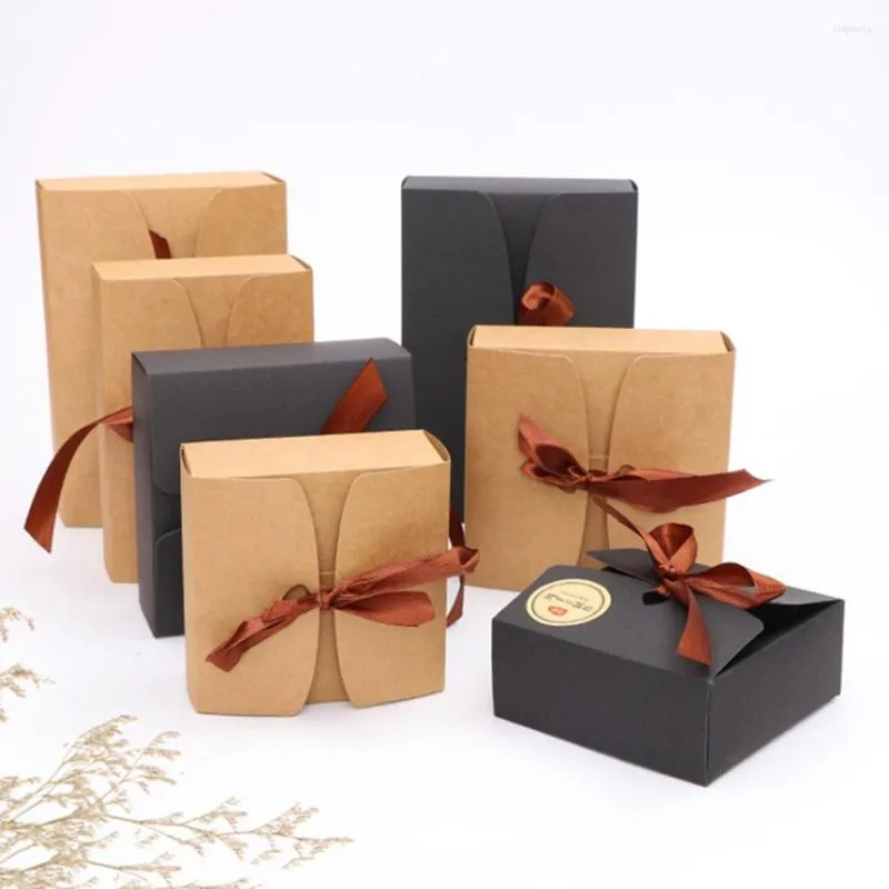 Gift Wrap With Ribbons Cloth T-Shirt Scarf Pack DIY Craft Cardboard Package Wrapping Square Kraft Paper Box Candy Storage