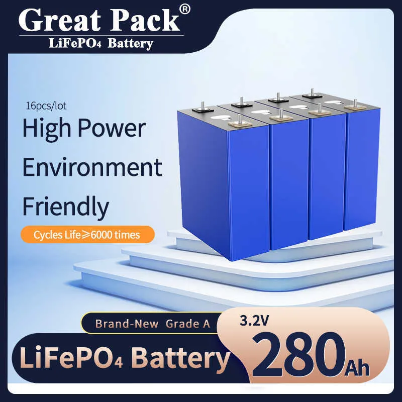 16PCS Nuovo Grado A 3.2V 280AH Batteria ricaricabile al litio ferro fosfato a ciclo profondo LiFePO4 Accumulatori e caricabatterie di riserva a piena capacità