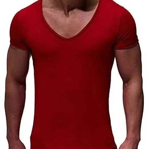 T-shirt chérie col en V sans couture grande taille chemise de fond arrivée col en V profond t-shirt à manches courtes coupe ajustée haut fin t-shirt décontracté camisetas hombre MY070