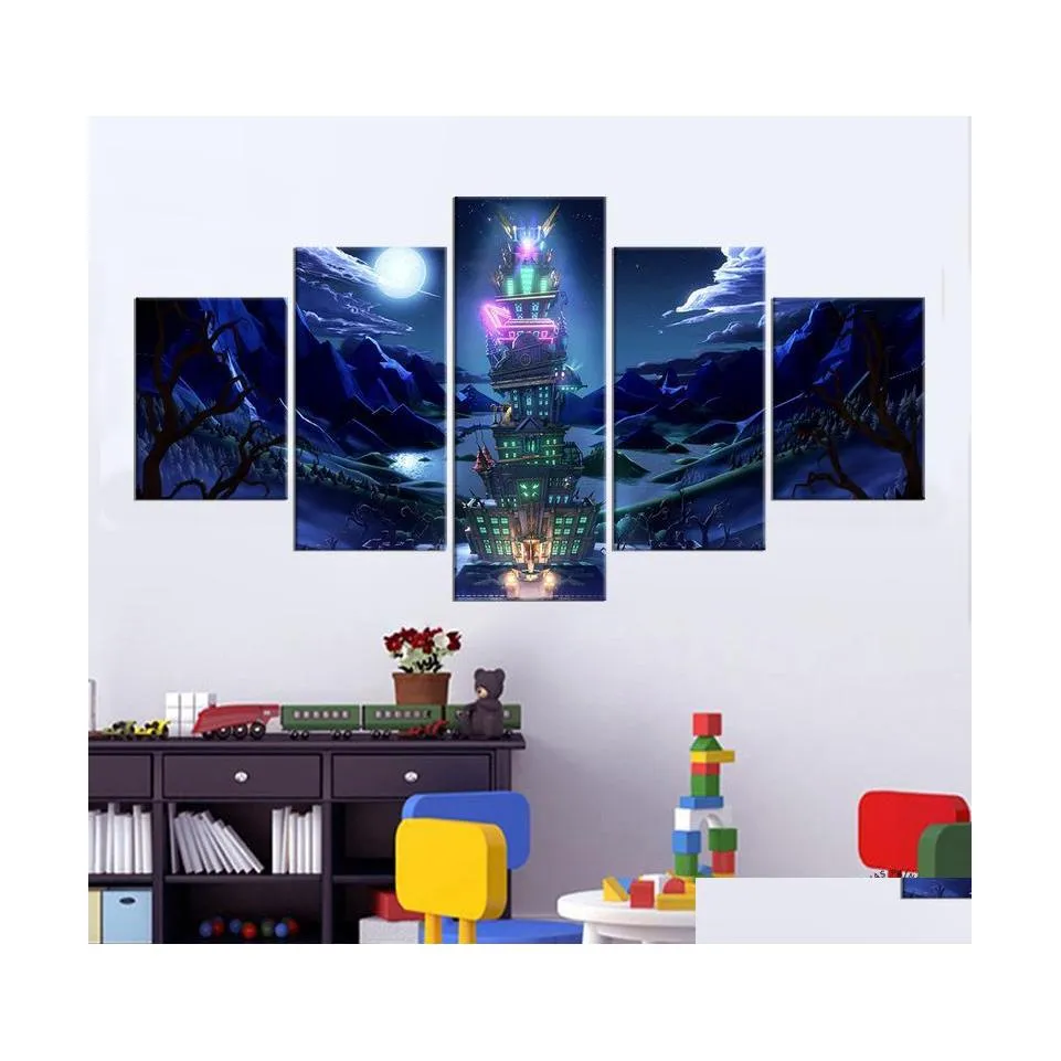 Pinturas 5pcs Canvas Luigis Mansion 3 Poster Poster Picter Wall for Home Decorno Frame Drop Drip Garden Arts Artes￣o Dhmx7