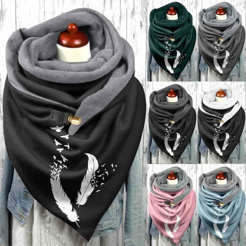 Foulards Écharpe Pour Femmes Hijab Designer Bandana Mode Plume Imprimer Hiver Bouton Doux Wraps Casual Chaud Châles