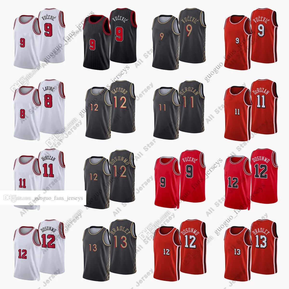 Basketball Jerseys Basketball Jerseys Custom Printed 2022 New City Basketball Jerseys 8 LaVine 9 Vucevic 11 DeRozan 12 Gafford 13 Bradley Red White Black High