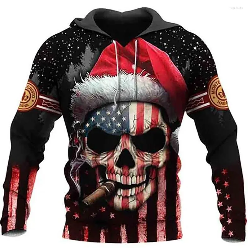 Heren Hoodies 2023 Kerst hoodie voor mannen Jacket grappige sneeuwvlok schedel afdruk herfst wintercadeau