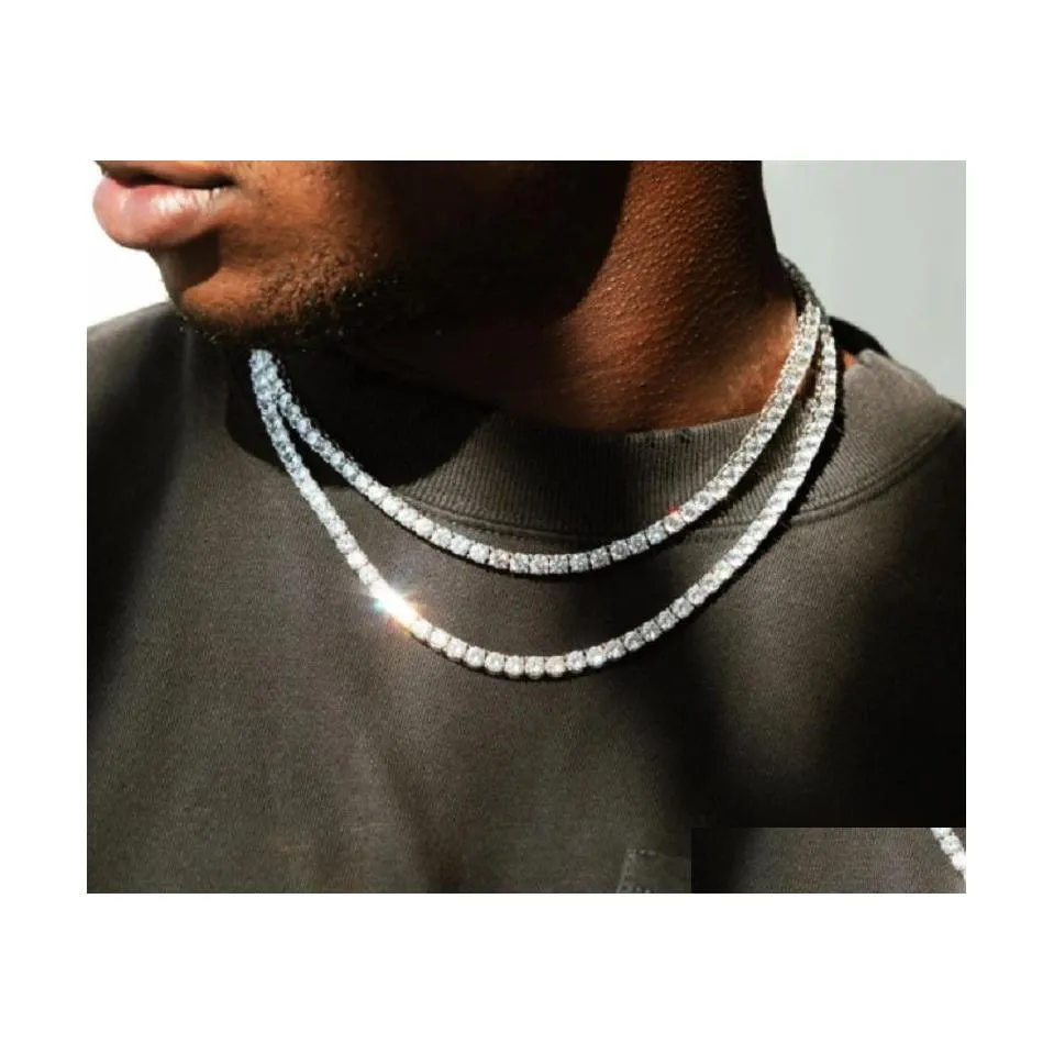 Tennis Graduated M 4Mm 5Mm Hip Hop Tennis Chains Jewelry Mens Diamond Necklaces Spring Buckle 18K Real Gold Bling Drop Delivery Pend Dh1Rq