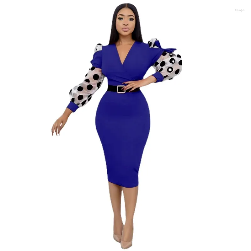 Ethnic Clothing 2023 L-3XL African Dresses For Women Summer Long Sleeve V-neck Printing Polyester Dress Clothes