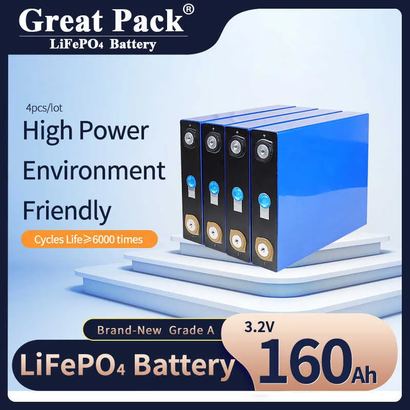 Recargable 4 Uds 3,2 V 160Ah 100% capacidad total nuevo grado A LiFePO4 batería de ciclo profundo de iones de litio con barras colectoras