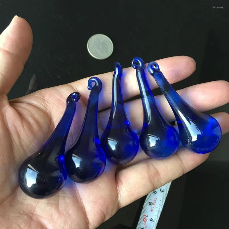 Ljuskrona Crystal 5st 60mm Blue Glass Water Drop Pendants Curtain Parts Icicle Suncatcher DIY