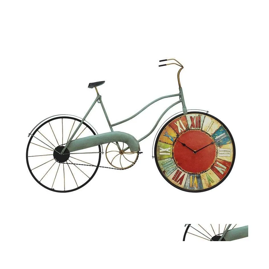 V￤ggklockor American Retro Bicycle Nostalgic Coffee Shop Creative Home Decoration Clock Bar Shabby Chic Modern Design 3DBG22 Drop de Dhddt