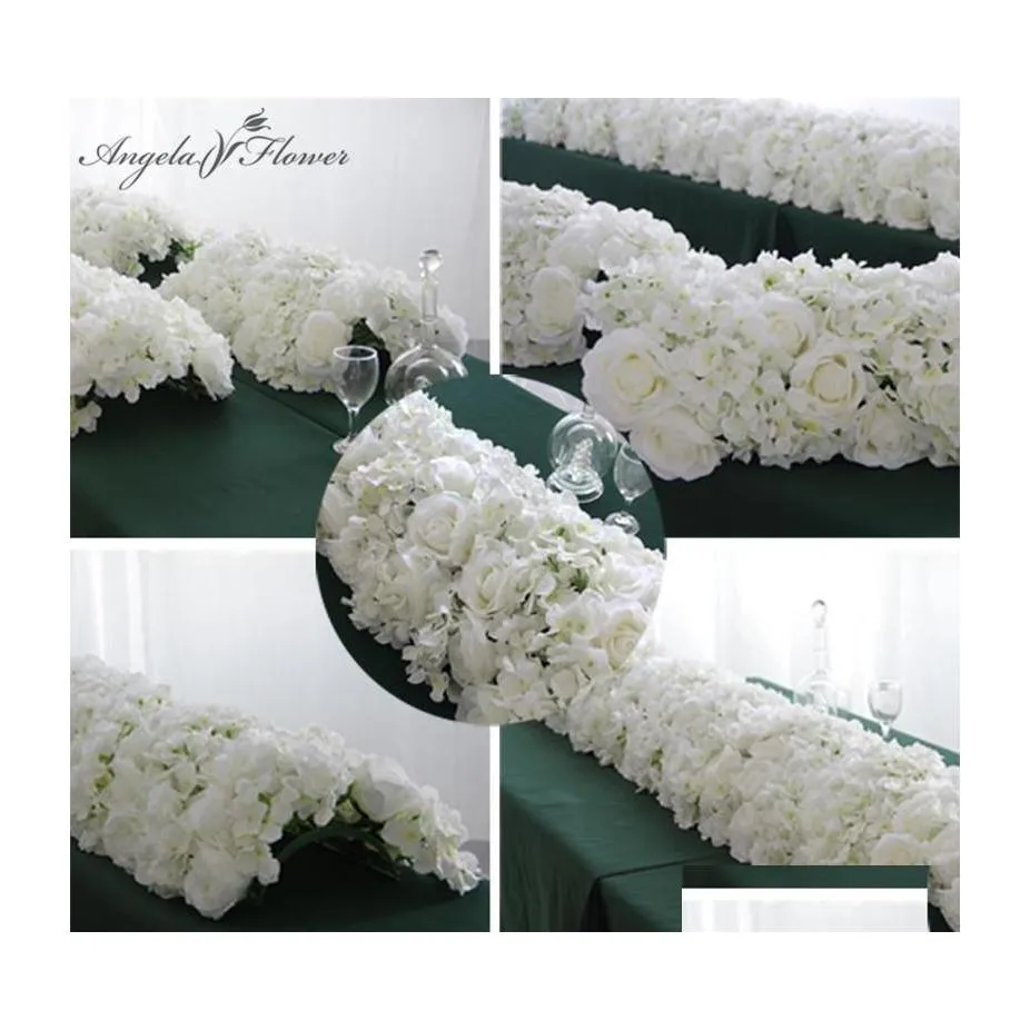 زهور الزهور الزهور أكاليل 60/55 سم أبيض زهرة الاصطناعية مع بلاستيكي الأخضر الشبكة قاعدة الزفاف الدعائم الزواج الحدث DHEO8