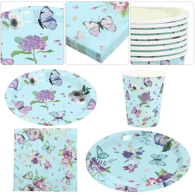 Dinnerware Sets Party Paper Tableware Disposable Printing Cups Butterflies Dinner Plates Themed Favor Beach Supplies Water Tissues