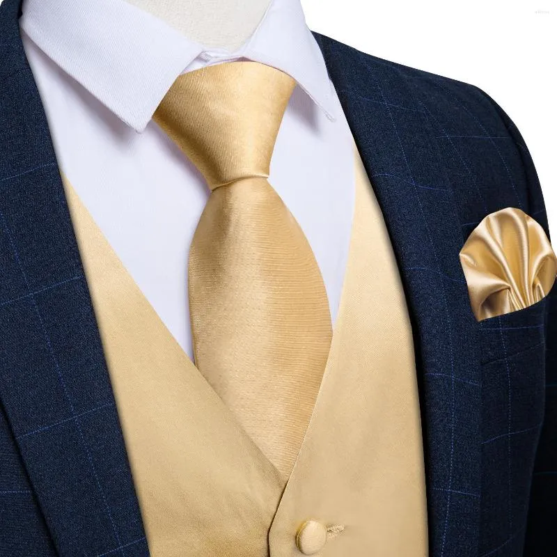Gilets pour hommes formel solide gilet jaune avec cravate poche boutons de manchette carrés ensemble Chaleco Hombre printemps automne gilet pour homme fête affaires