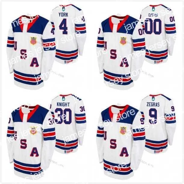 College Hockey Wears Thr USA 2021 IIHF WJC Gold Winner Cam York Trevor Zegras Matthew Beniers Matthew Boldy Caufield Turcotte Hunter Skinner Knight Jersey Gardien de but