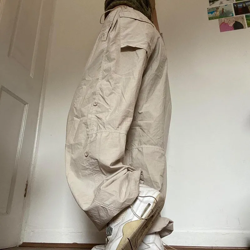 Män s pant casual joggers tekniska överdimensionerade solida låg midja dragkammare baggy byxor y2k mode bred ben last streetwear 230104