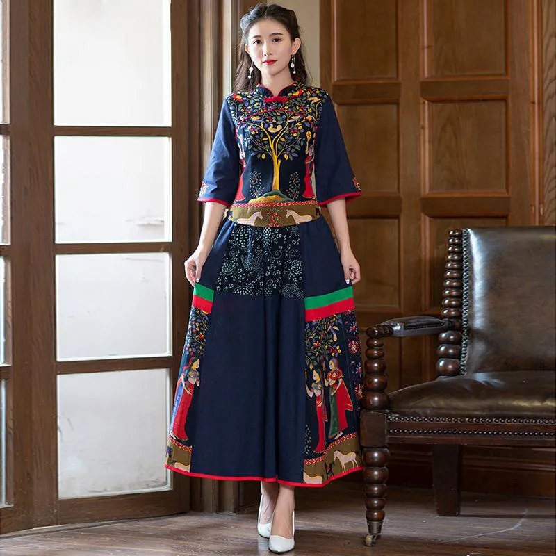 Ethnic Clothing Chinese Style Women Top Short Skirt Two Piece Set China Traditional Cotton Linen Vintage Plus Size Tang Suit 4XL