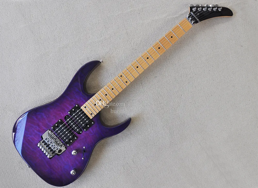 Paarse elektrische gitaar met Floyd Rose gewatteerd esdoorn fineer esdoornbaks kan worden aangepast als verzoek