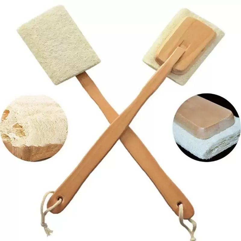 Exfoliating Loofah Brush With Long Detachable Wooden Handle For Dead