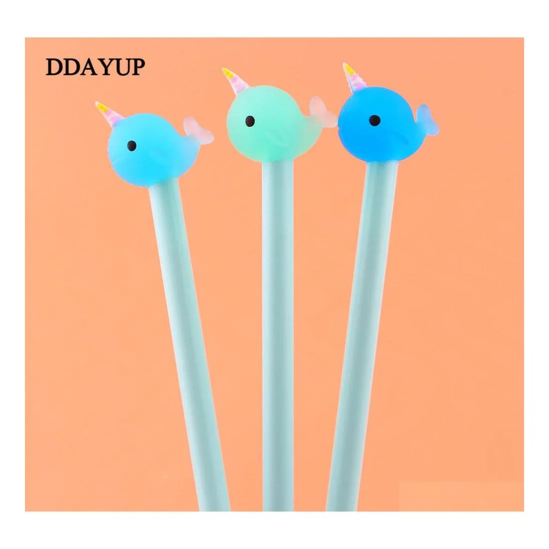 Gel Pens 2 Pcs/Lot Cute Kawaii Narwhal Pen Signature Escolar Papelaria School Office Supply Promotional Gift Drop Delivery Business Dhdde