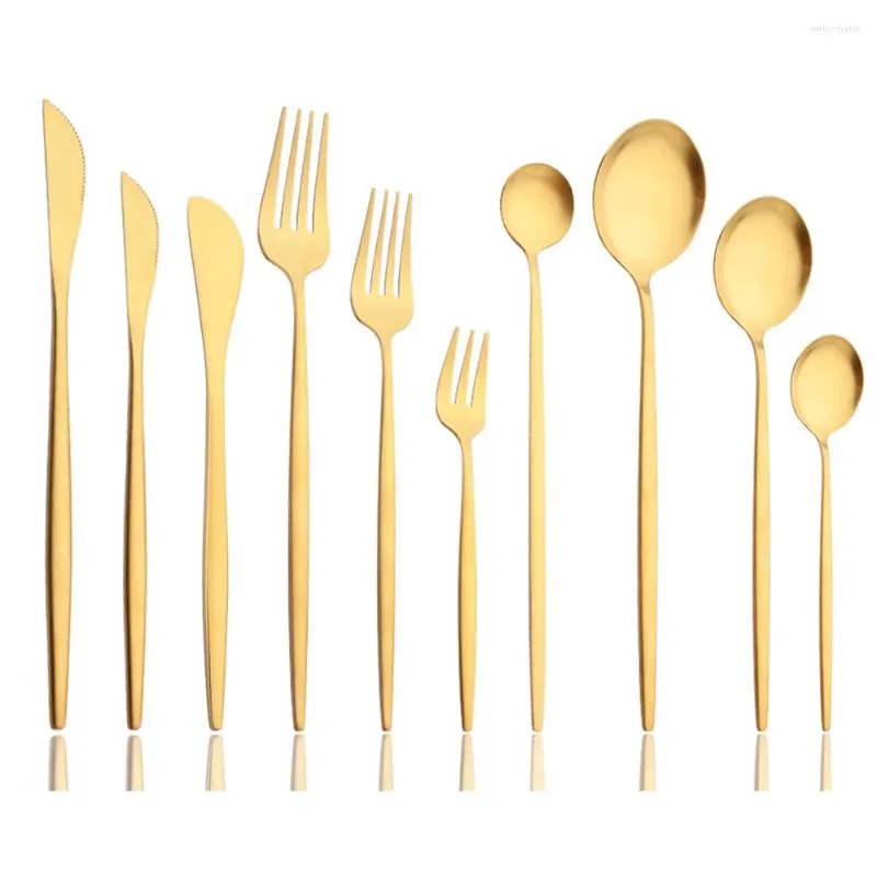 Dinnerware Sets Gold 6Pcs Matte Flatware Cutlery Set Sainless Steel Home Party Fork Spoon Butter Knife Kitchen Dinner Tableware