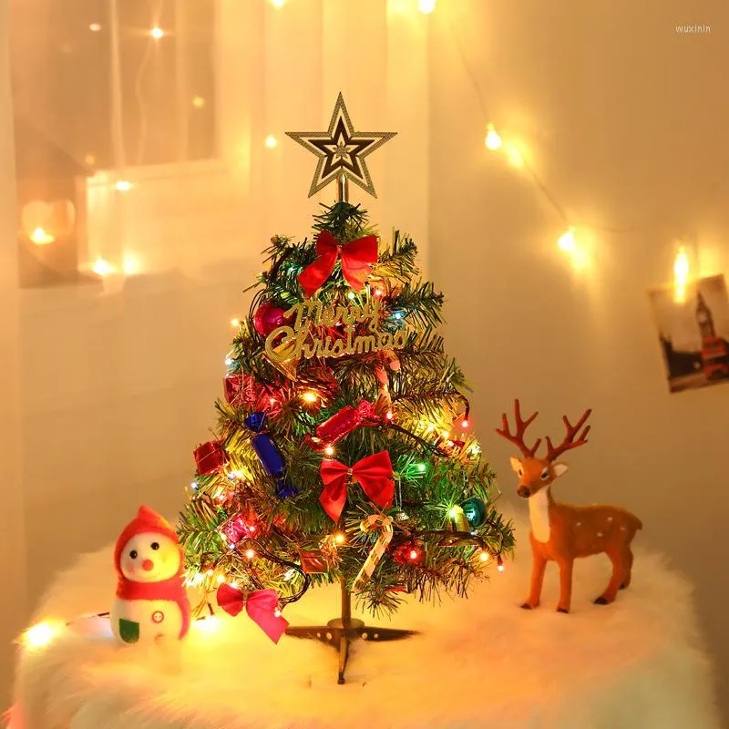Christmas Decorations Creative Decoration 50cm Mini Tree With Led Small Lights Gadgets Bow Bell Pine Cone Gift Desktop