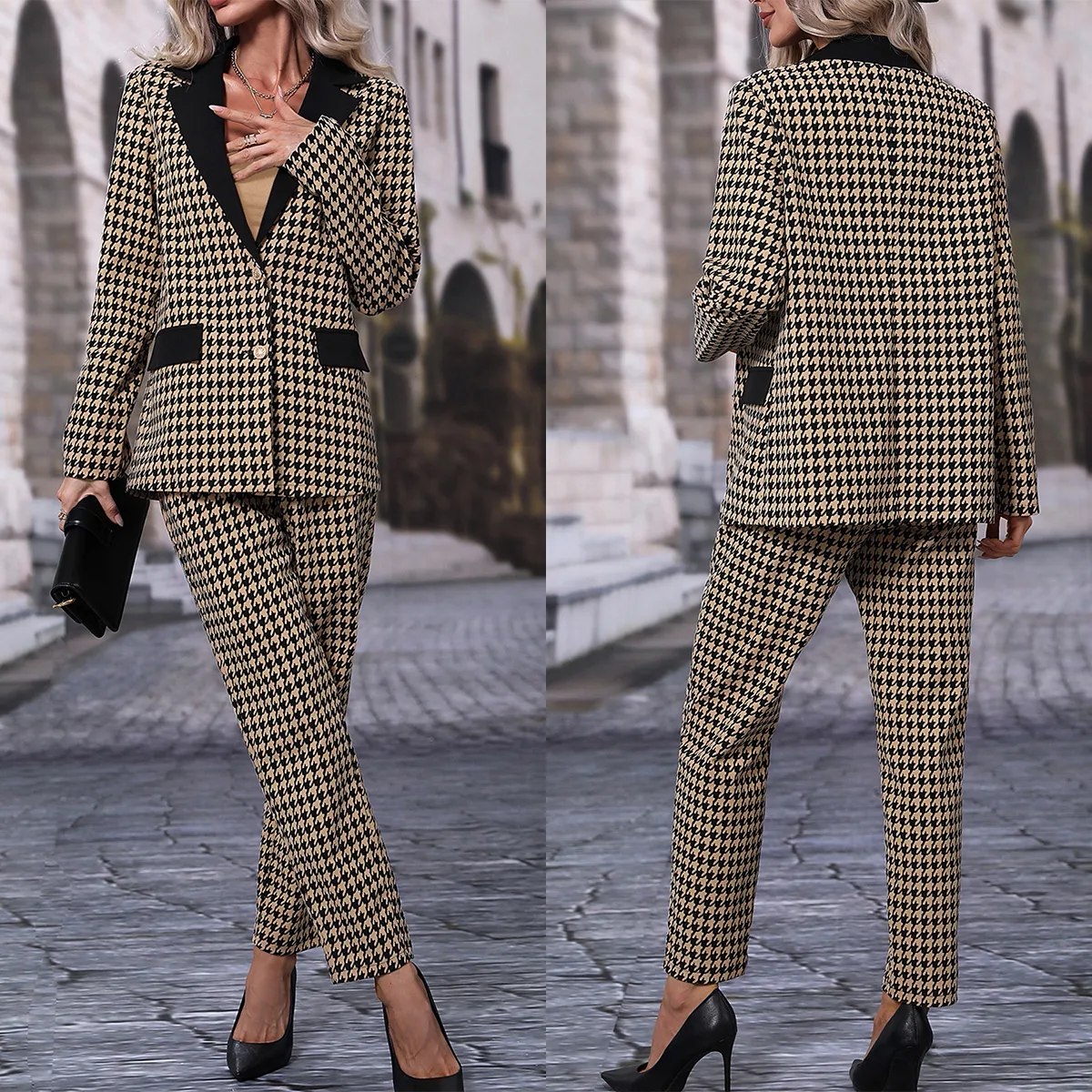 Plaid pant suit womens deals