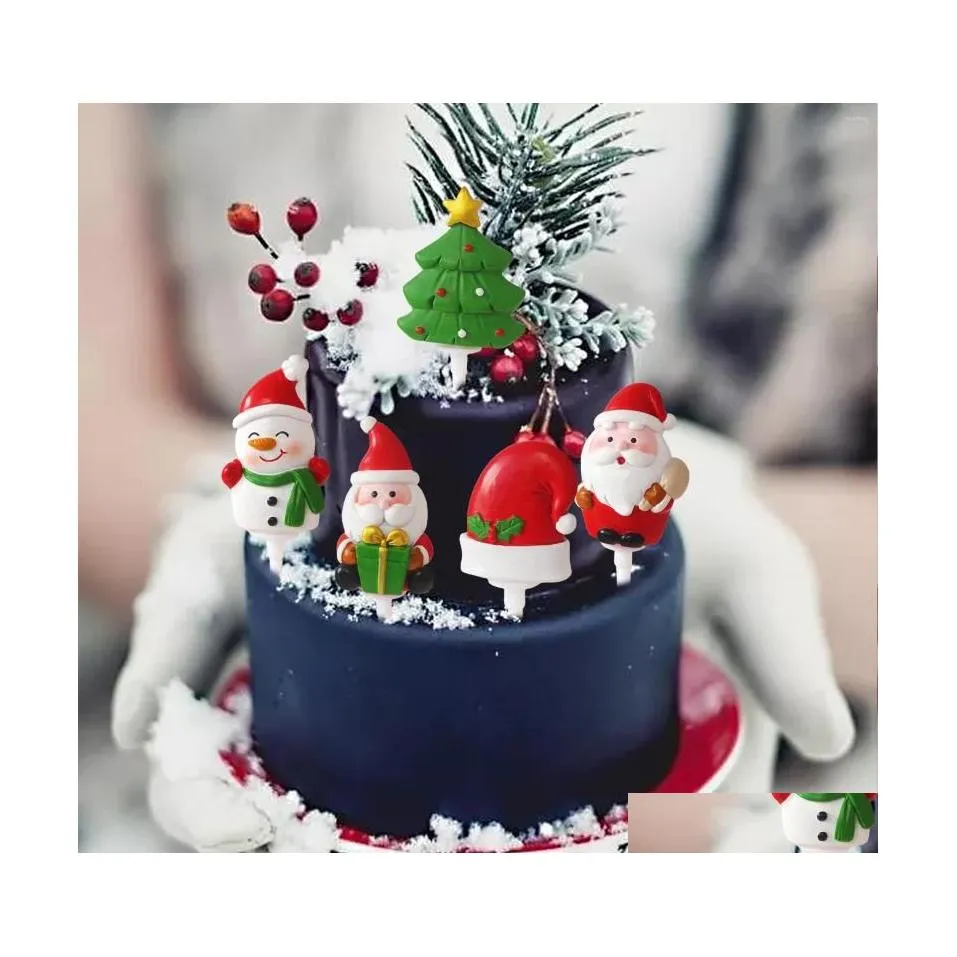 Juldekorationer harts Santa Claus Cupcake Topper Merry For Party Cake Xmas Home Year 2022 Drop Delivery Garden Festive Supplies Dh6LB