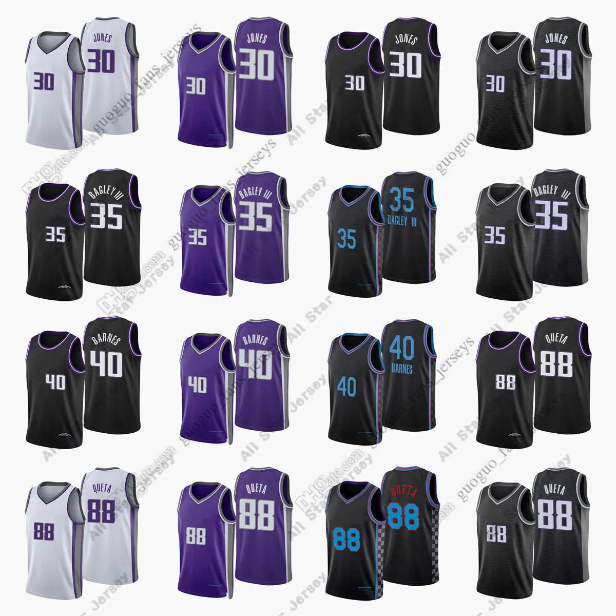 농구 유니폼 사용자 정의 인쇄 2022 New City Basketball Jerseys Jones 35 Marvin 30 Damian Bagley III Barnes 88 Neemias 40 Harrison Queta Blue White Black