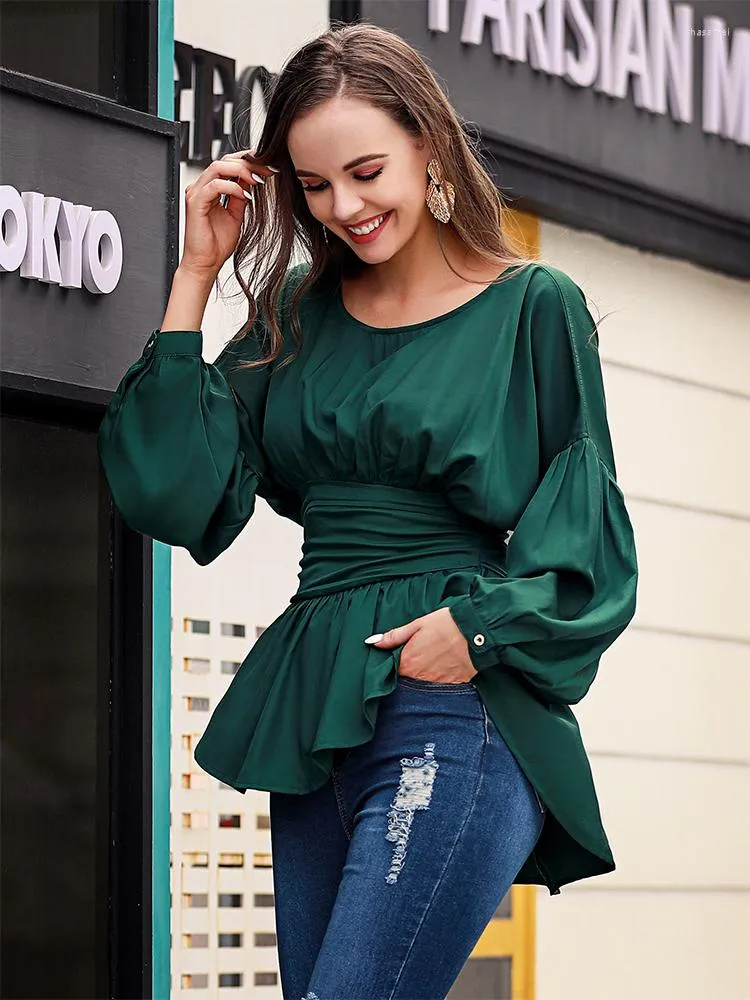 Women's Blouses Solid Color Temperament Commuter Women's Top Round Neck Slim Taille Shirt Blouse Fashion Woman 2023