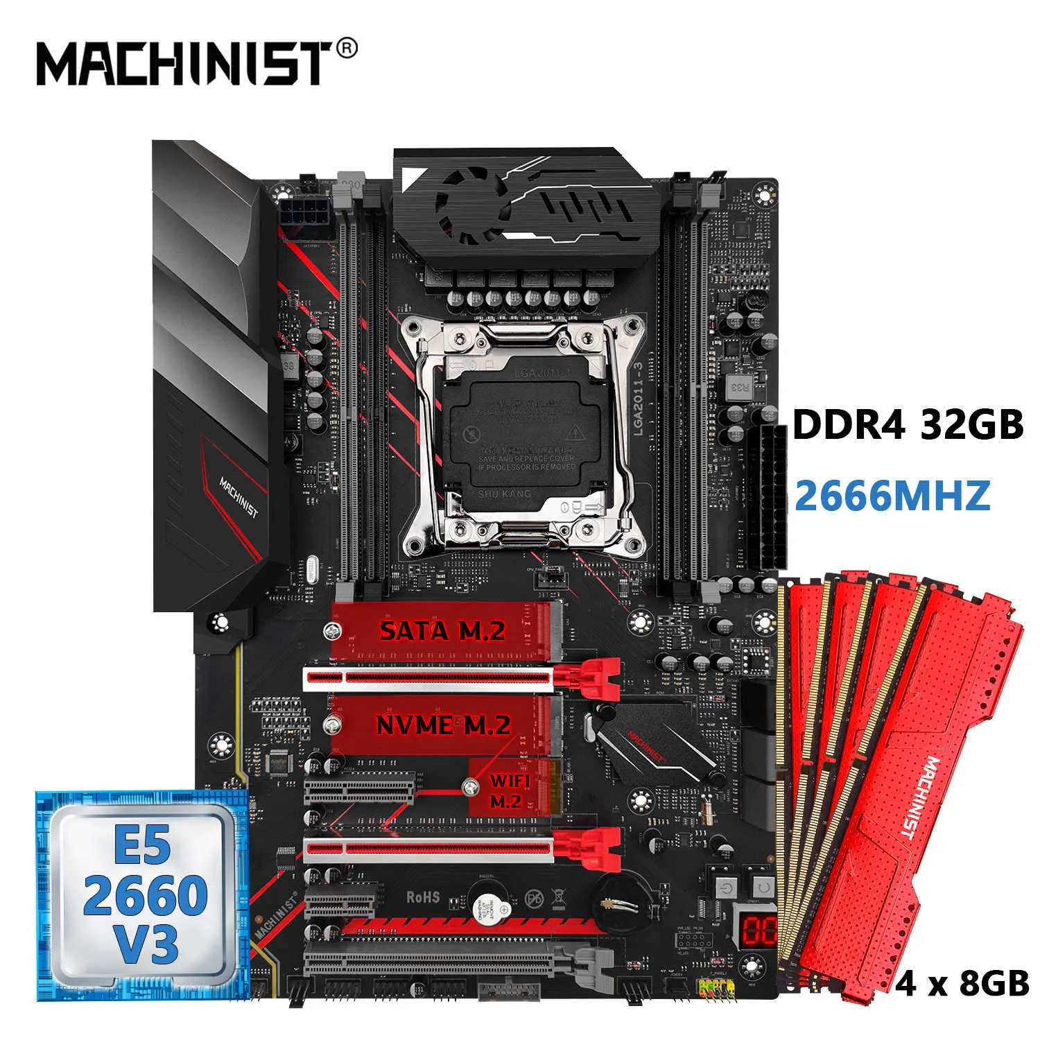 MACHINIST MR9A PRO MAX Motherboard Combo Set Kit with Xeon E5 2660 V3 LGA 2011-3 CPU and DDR4 32GB RAM Memory ATX