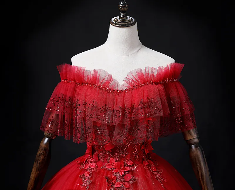 strapless open back dress Crimson Velvet Renaissance Dress – Embroidered Vintage Outfit main image 0