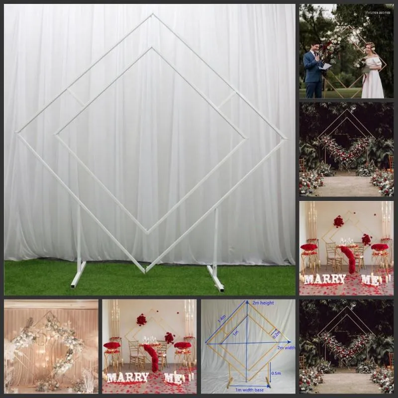 Dekoratif Çiçekler Düğün Kemeri Ferforje Meydanı Dörtlü Dörtlü Elmas Raf Geometrik Yapay Çiçek Stand Partisi Zemin Dekoru