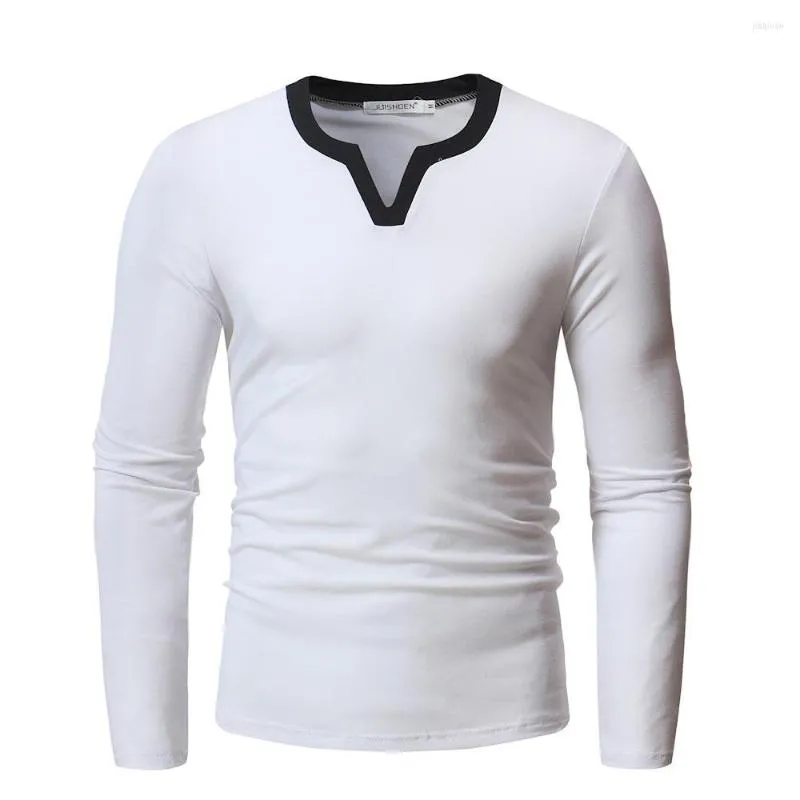 T-shirt da uomo T-shirt con scollo a V da uomo Tinta unita Slim Fit Casual Manica lunga Basic T-shirt Top Pullover H30